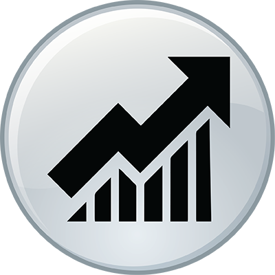 Circle icon with bar chart and arrow pointing up- FirstService Residential