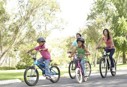 Family riding their bikes