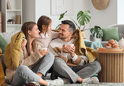 Family sitting together in a Florida short term rental