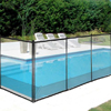 swimming pool fence with black frame and mesh inserts