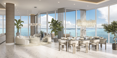 Interior view of residence overlooking the water