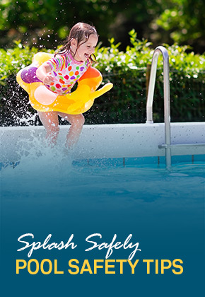 Little girl jumping in to pool with yellow inflatable - FirstService Residential