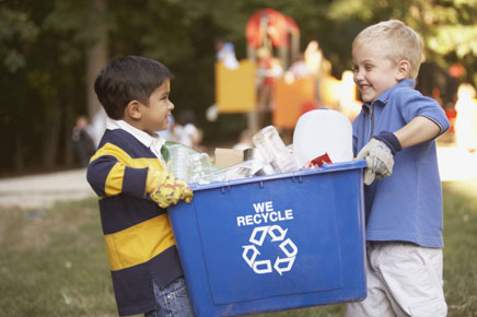 kids playing while, organizing a recycling program